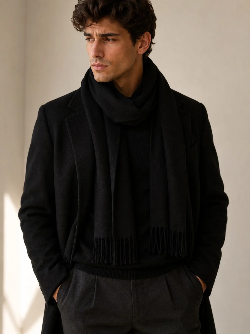 Richard Weithe 100% Cashmere Scarf Black Luxury Elevated Basics